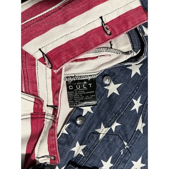 Lip Service Cult Womens Flag Patriotic Denim Independence Day Trucker Jacket XS - Picture 7 of 13